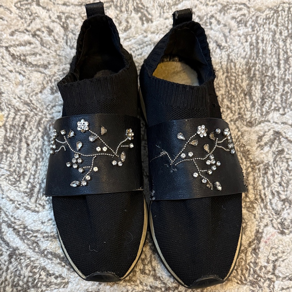 Black Slip-On Sneakers with Rhinestone Design